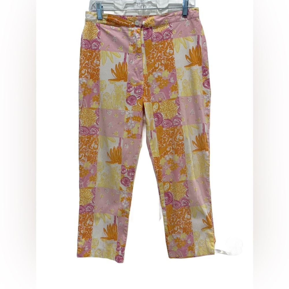 Lilly Pulitzer Pink and Orange Owl Patchwork Crop Pants